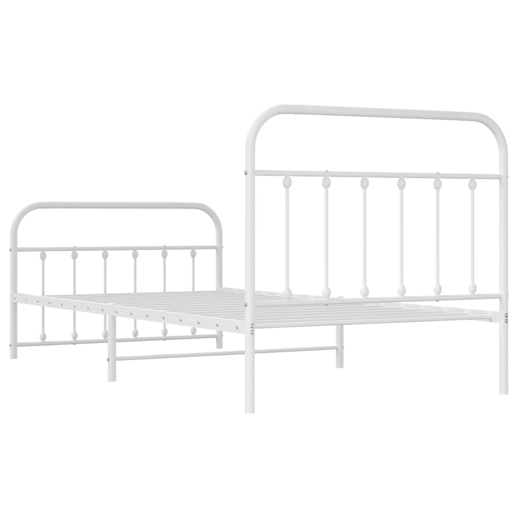 Cadru de pat metalic cu tăblie de cap/picioare, alb, 107x203 cm GartenMobel Dekor