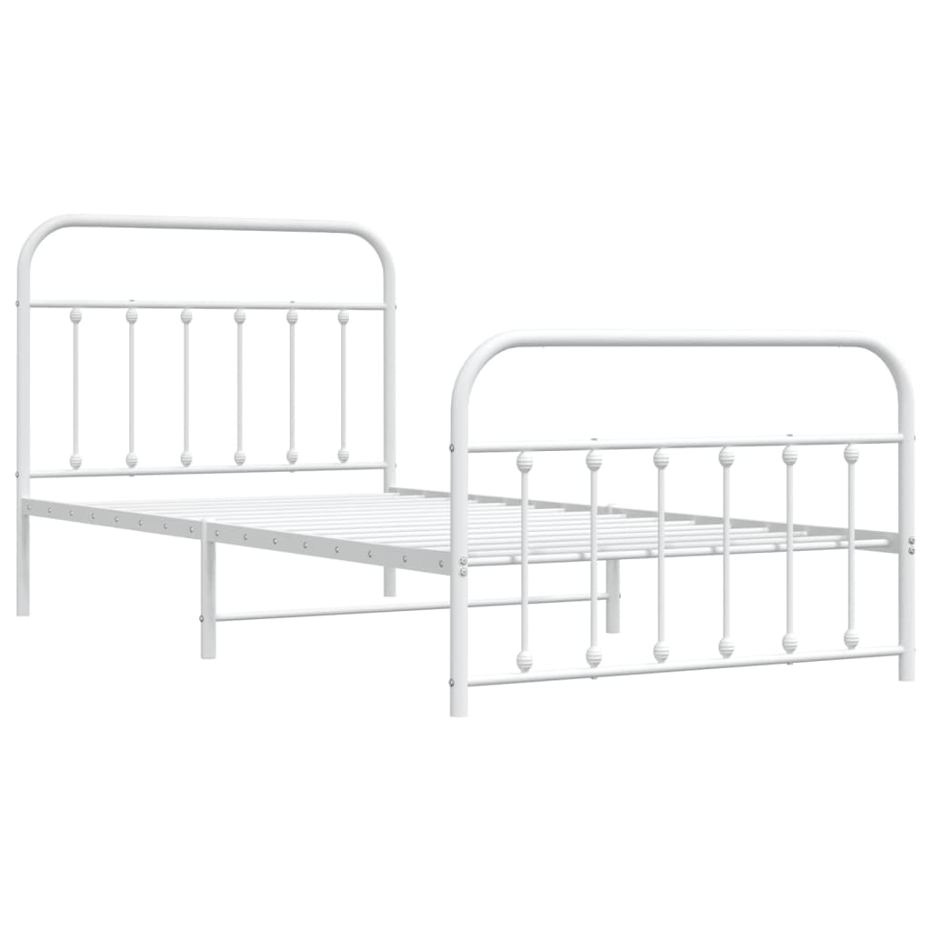 Cadru de pat metalic cu tăblie de cap/picioare, alb, 107x203 cm GartenMobel Dekor