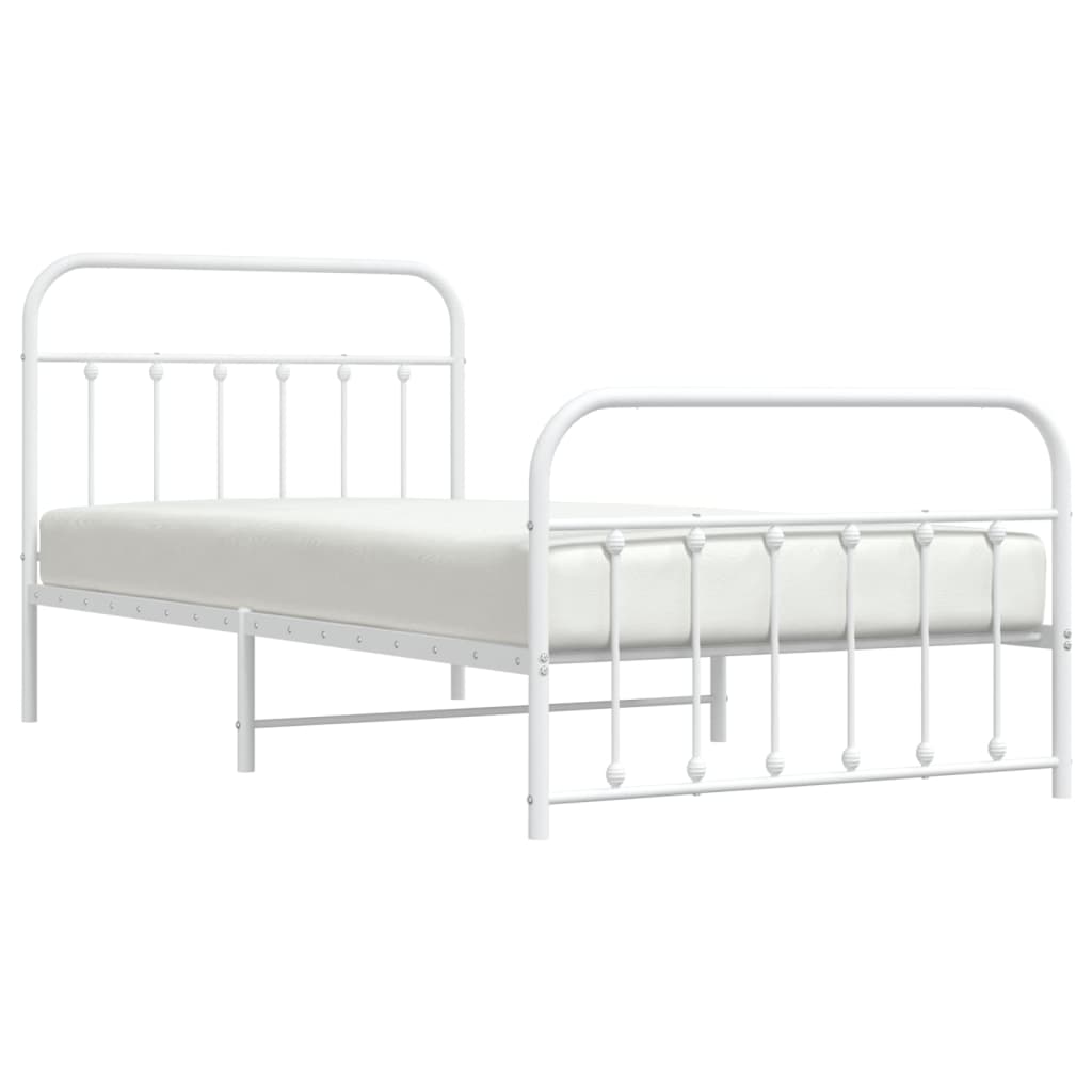 Cadru de pat metalic cu tăblie de cap/picioare, alb, 107x203 cm GartenMobel Dekor