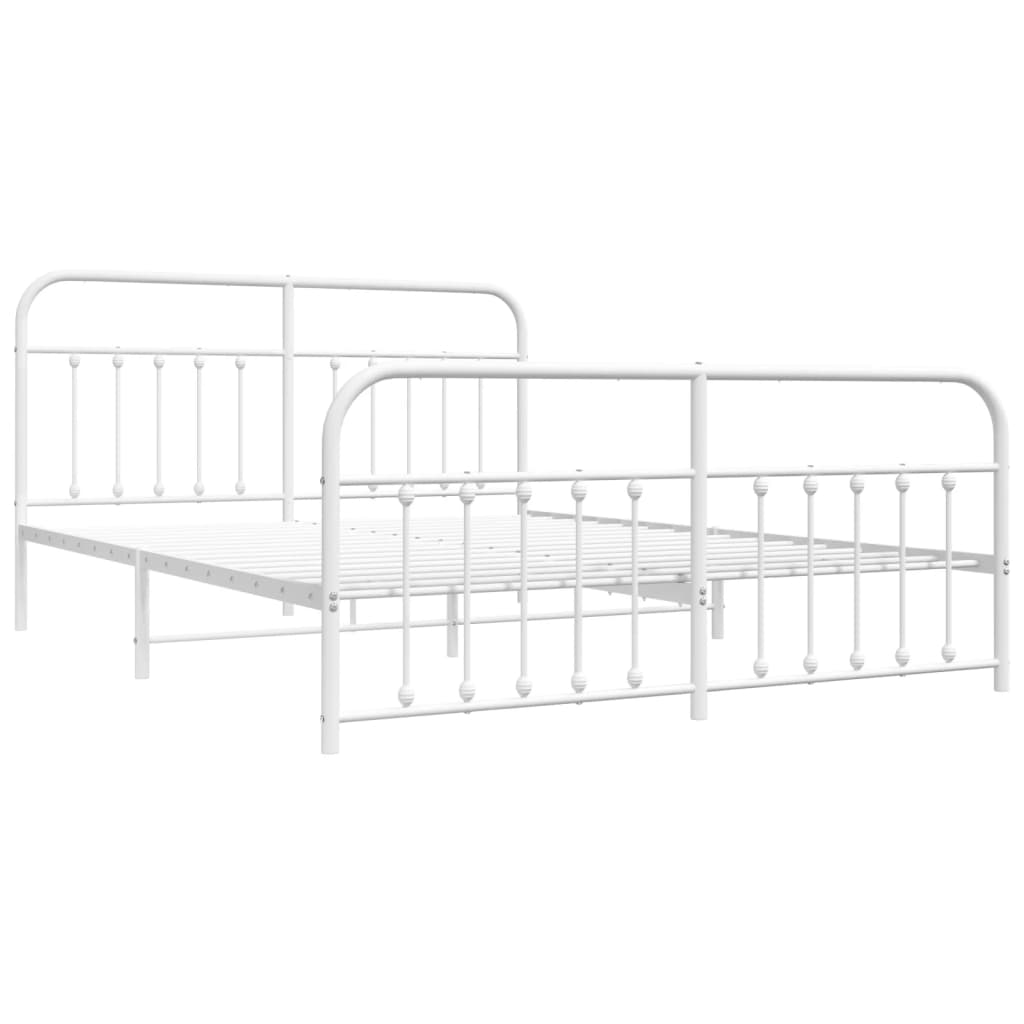 Cadru de pat metalic cu tăblie de cap/picioare, alb, 183x213 cm GartenMobel Dekor