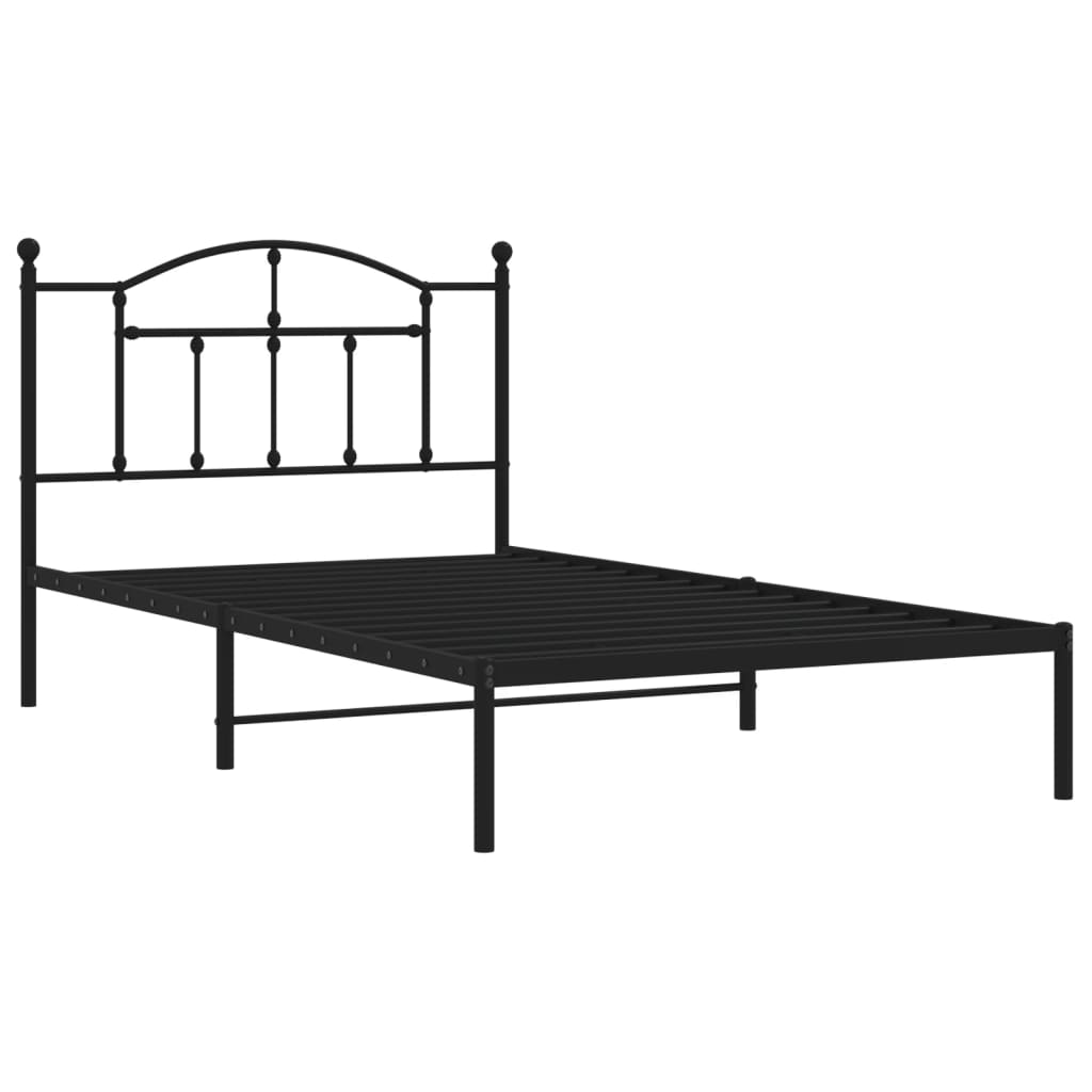 Cadru de pat din metal cu tăblie, negru, 107x203 cm GartenMobel Dekor