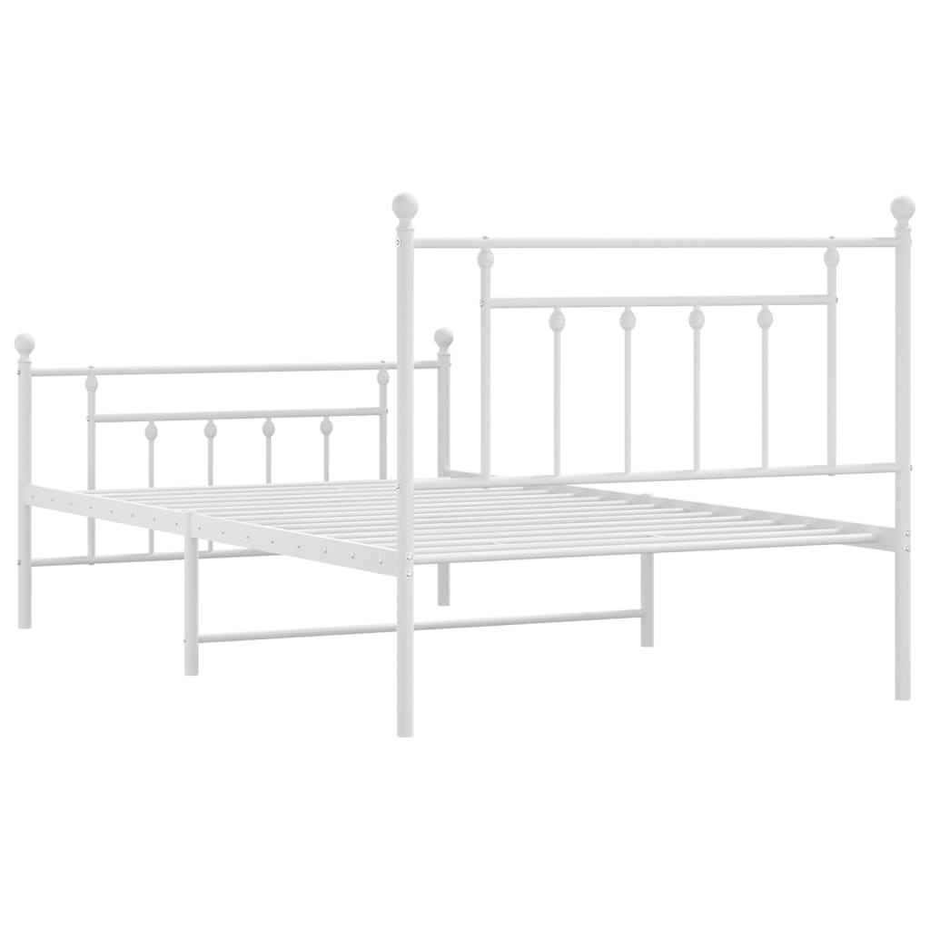 Cadru de pat metalic cu tăblie de cap/picioare, alb, 107x203 cm GartenMobel Dekor