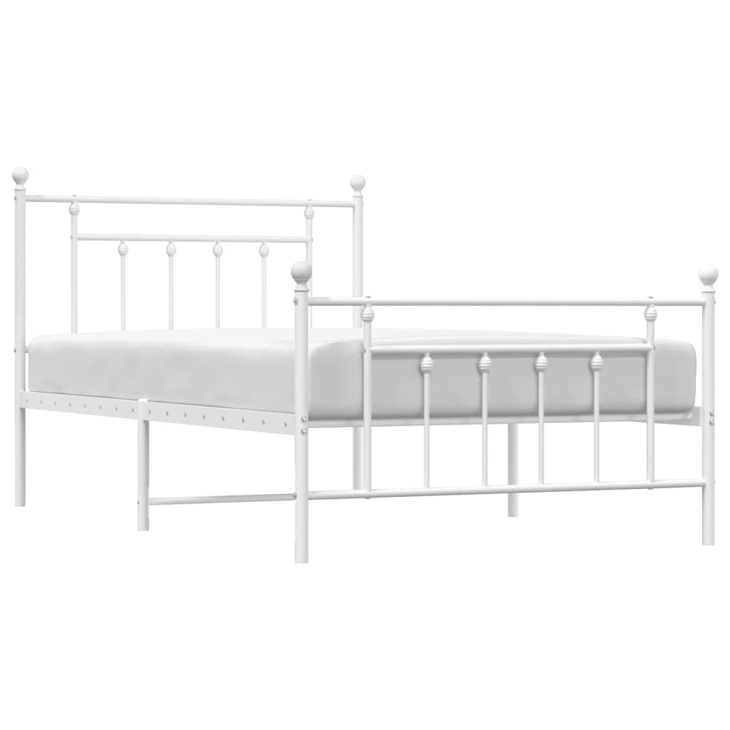Cadru de pat metalic cu tăblie de cap/picioare, alb, 107x203 cm GartenMobel Dekor
