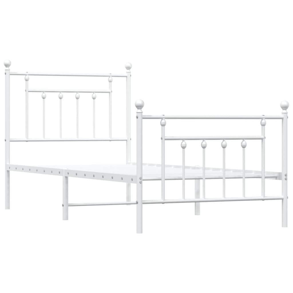 Cadru de pat metalic cu tăblie de cap/picioare, alb, 90x190 cm GartenMobel Dekor