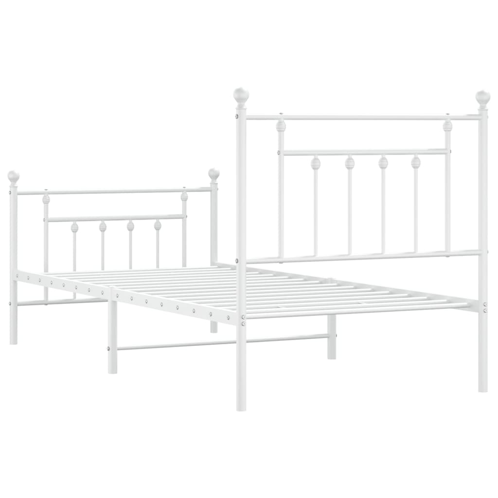 Cadru de pat metalic cu tăblie de cap/picioare, alb, 90x190 cm GartenMobel Dekor