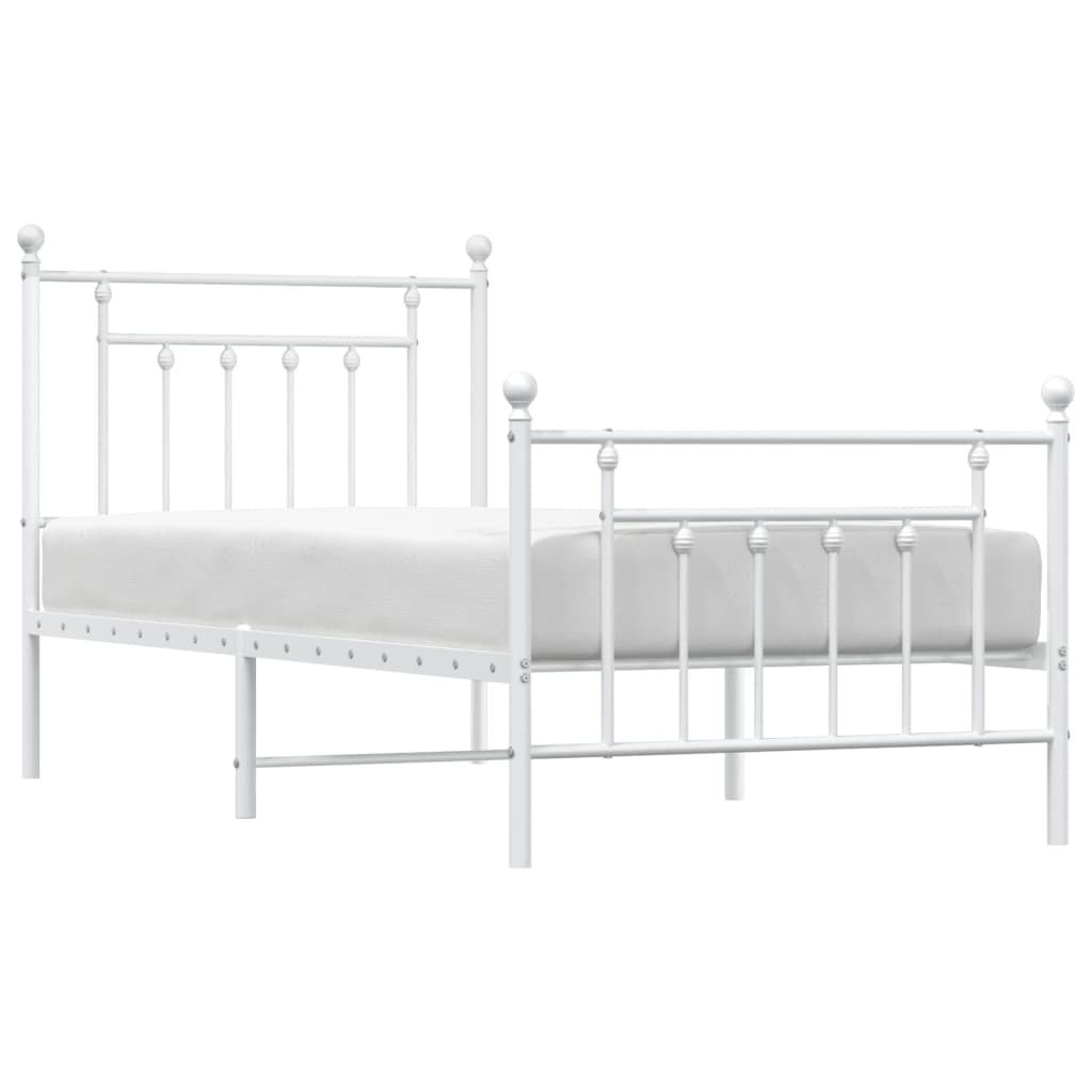 Cadru de pat metalic cu tăblie de cap/picioare, alb, 90x190 cm GartenMobel Dekor
