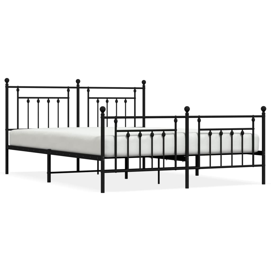 Cadru pat metalic cu tăblie de cap/picioare, negru, 180x200 cm GartenMobel Dekor