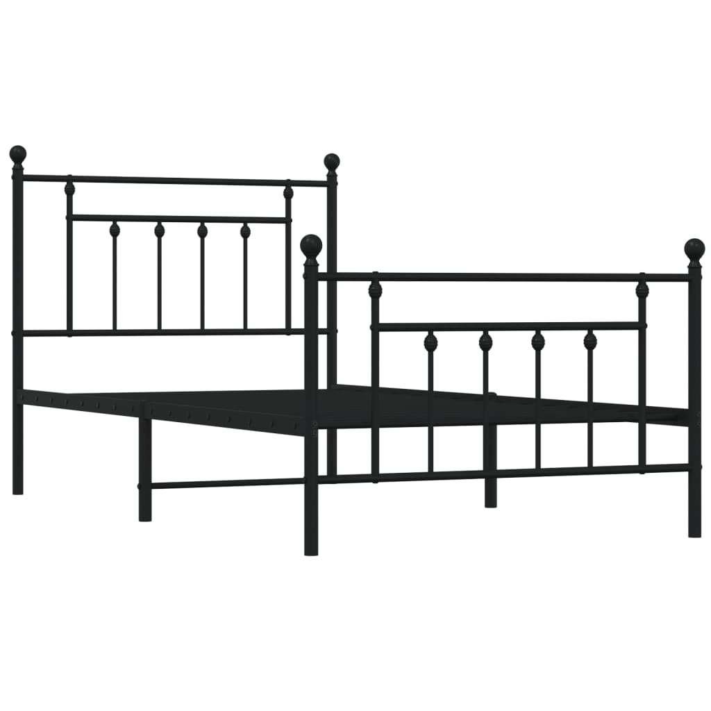 Cadru pat metalic cu tăblii de cap/picioare, negru, 100x190 cm GartenMobel Dekor