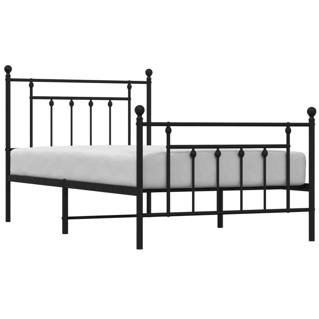 Cadru pat metalic cu tăblii de cap/picioare, negru, 100x190 cm GartenMobel Dekor