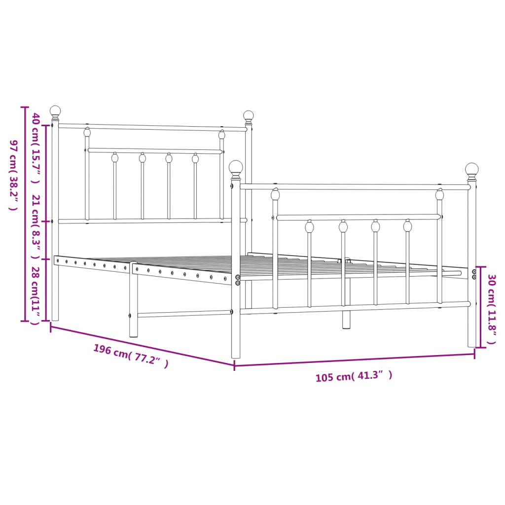 Cadru pat metalic cu tăblii de cap/picioare, negru, 100x190 cm GartenMobel Dekor