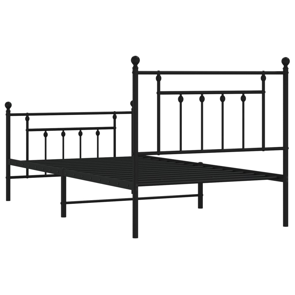 Cadru pat metalic cu tăblii de cap/picioare, negru, 100x190 cm GartenMobel Dekor