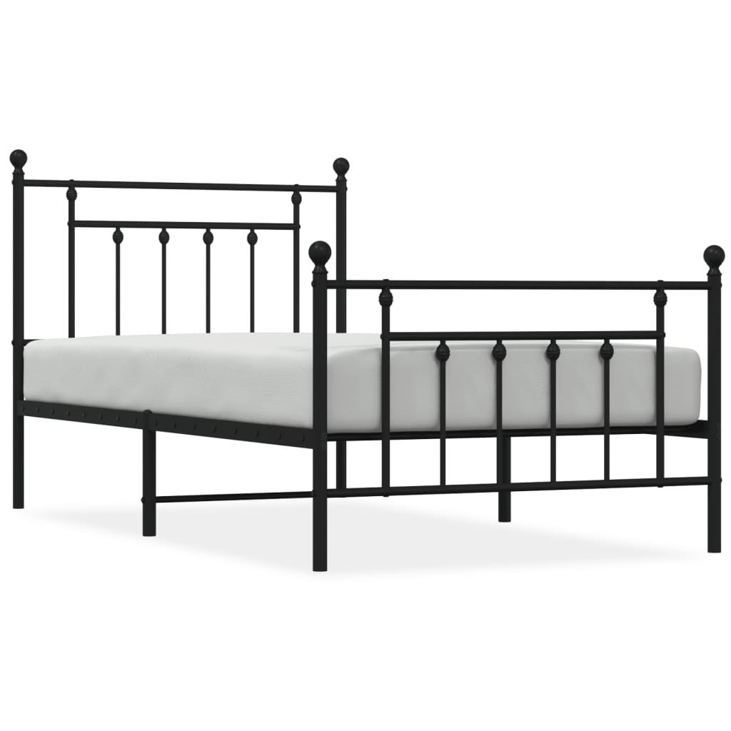 Cadru pat metalic cu tăblii de cap/picioare, negru, 100x190 cm GartenMobel Dekor