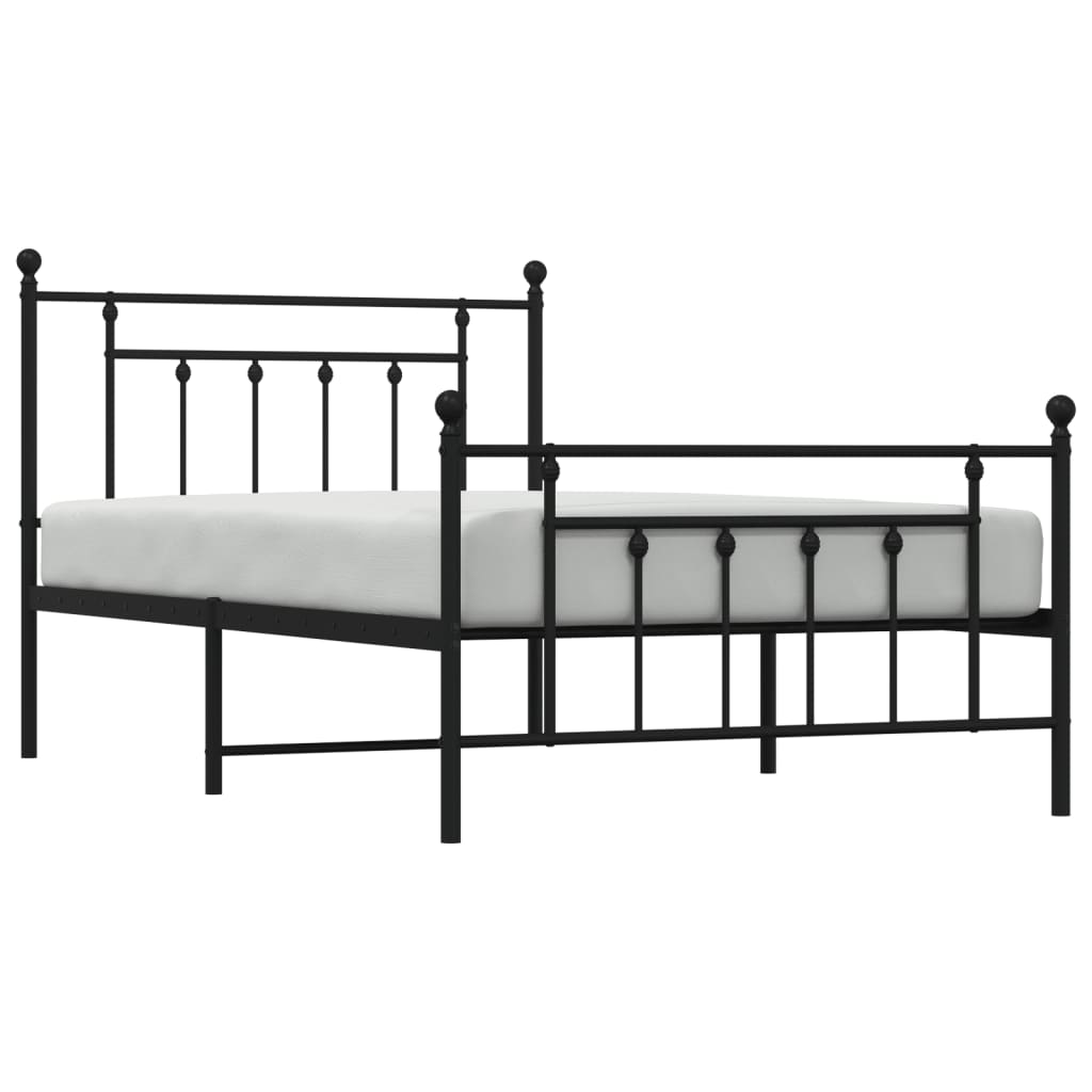 Cadru pat metalic cu tăblii de cap/picioare, negru, 100x200 cm GartenMobel Dekor