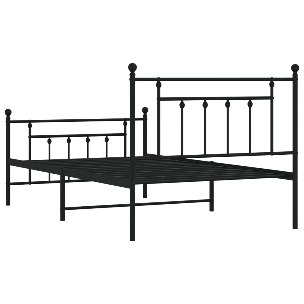 Cadru pat metalic cu tăblii de cap/picioare, negru, 100x200 cm GartenMobel Dekor