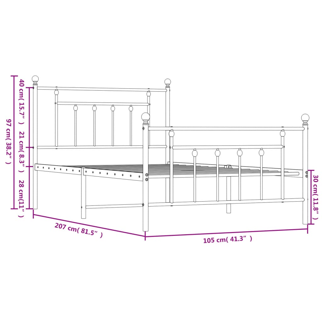 Cadru pat metalic cu tăblii de cap/picioare, negru, 100x200 cm GartenMobel Dekor