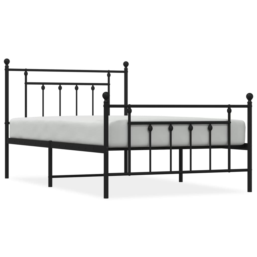 Cadru pat metalic cu tăblii de cap/picioare, negru, 100x200 cm GartenMobel Dekor
