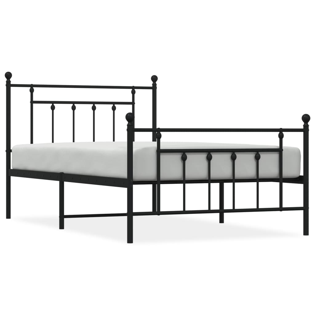 Cadru pat metalic cu tăblii de cap/picioare, negru, 107x203 cm GartenMobel Dekor