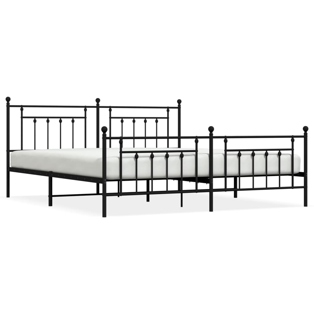 Cadru pat metalic cu tăblii de cap/picioare, negru, 193x203 cm GartenMobel Dekor