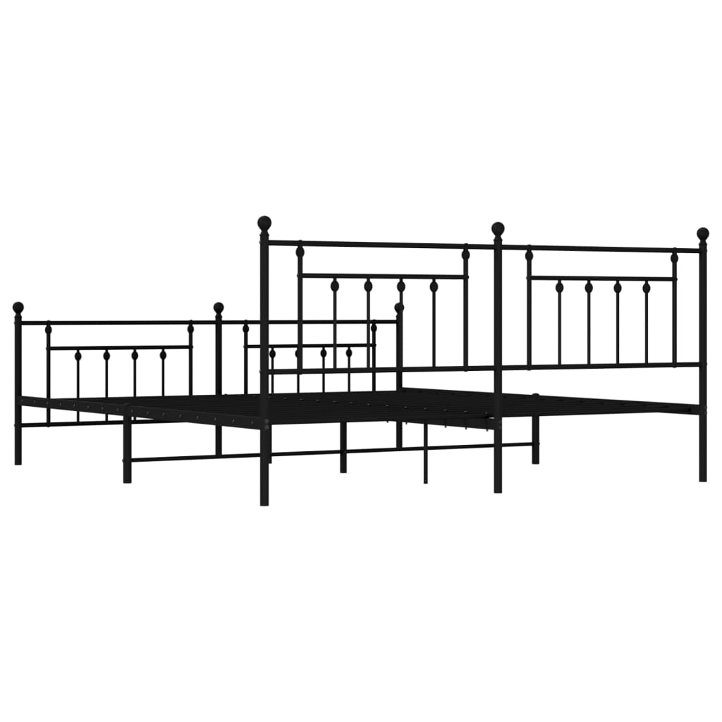 Cadru pat metalic cu tăblii de cap/picioare, negru, 193x203 cm GartenMobel Dekor