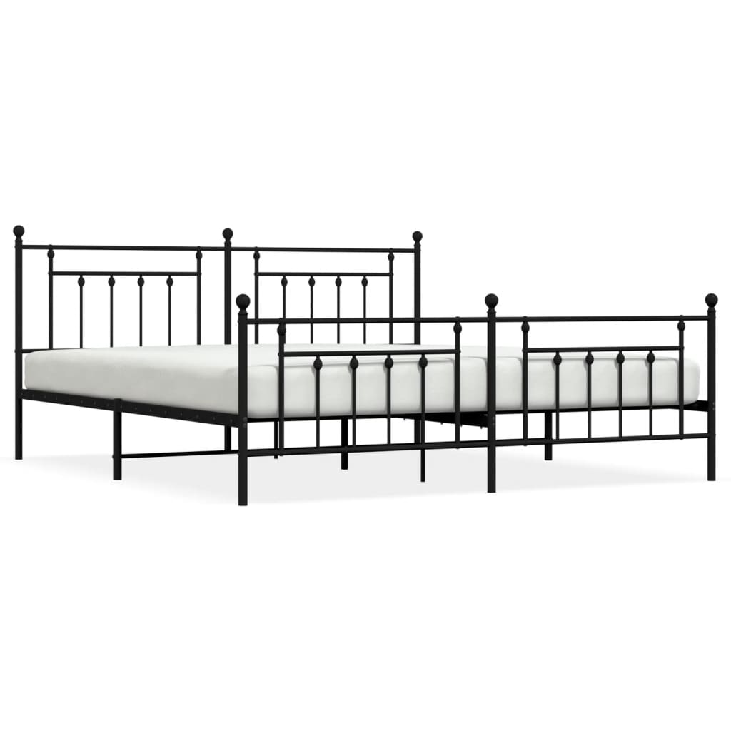 Cadru pat metalic cu tăblii de cap/picioare, negru, 200x200 cm GartenMobel Dekor