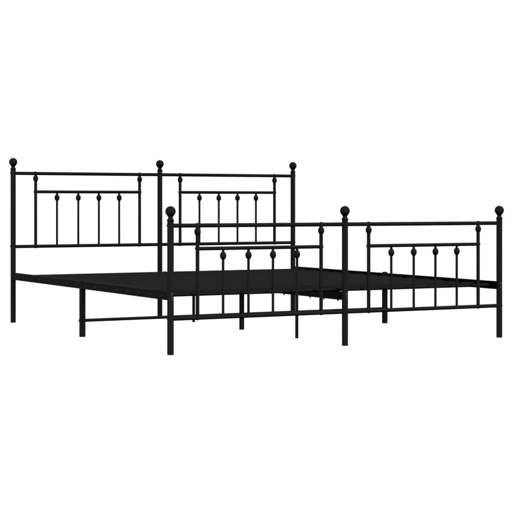 Cadru pat metalic cu tăblii de cap/picioare, negru, 200x200 cm GartenMobel Dekor