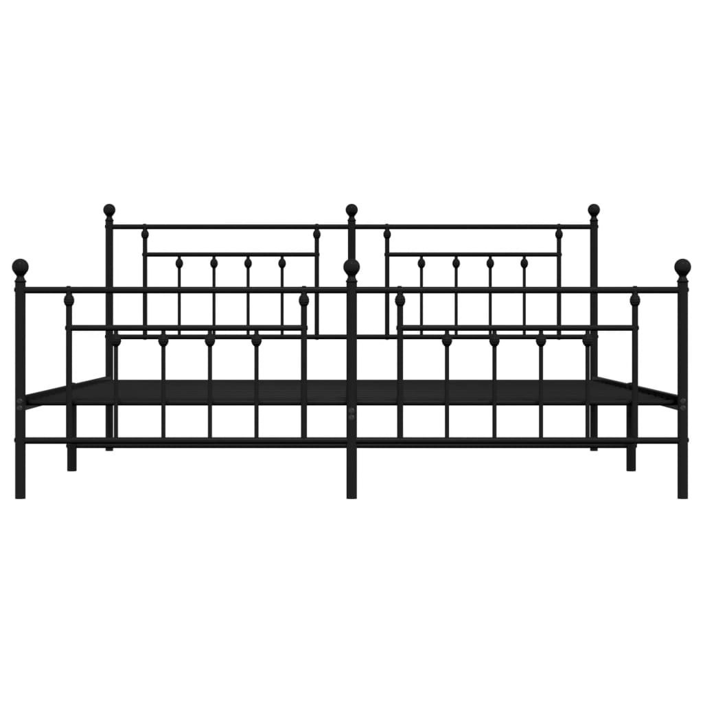Cadru pat metalic cu tăblii de cap/picioare, negru, 200x200 cm GartenMobel Dekor