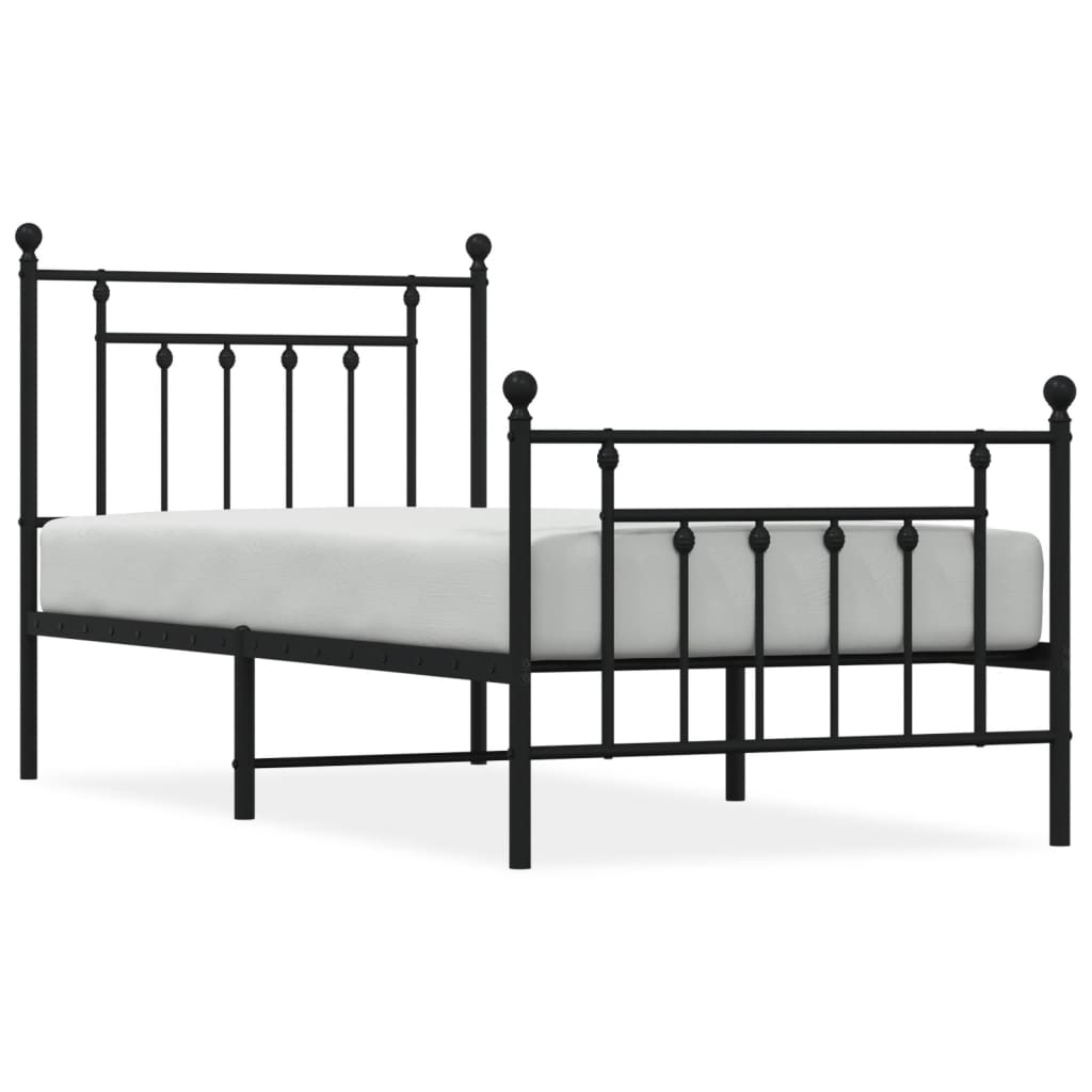 Cadru pat metalic cu tăblii de cap/picioare, negru, 90x190 cm GartenMobel Dekor