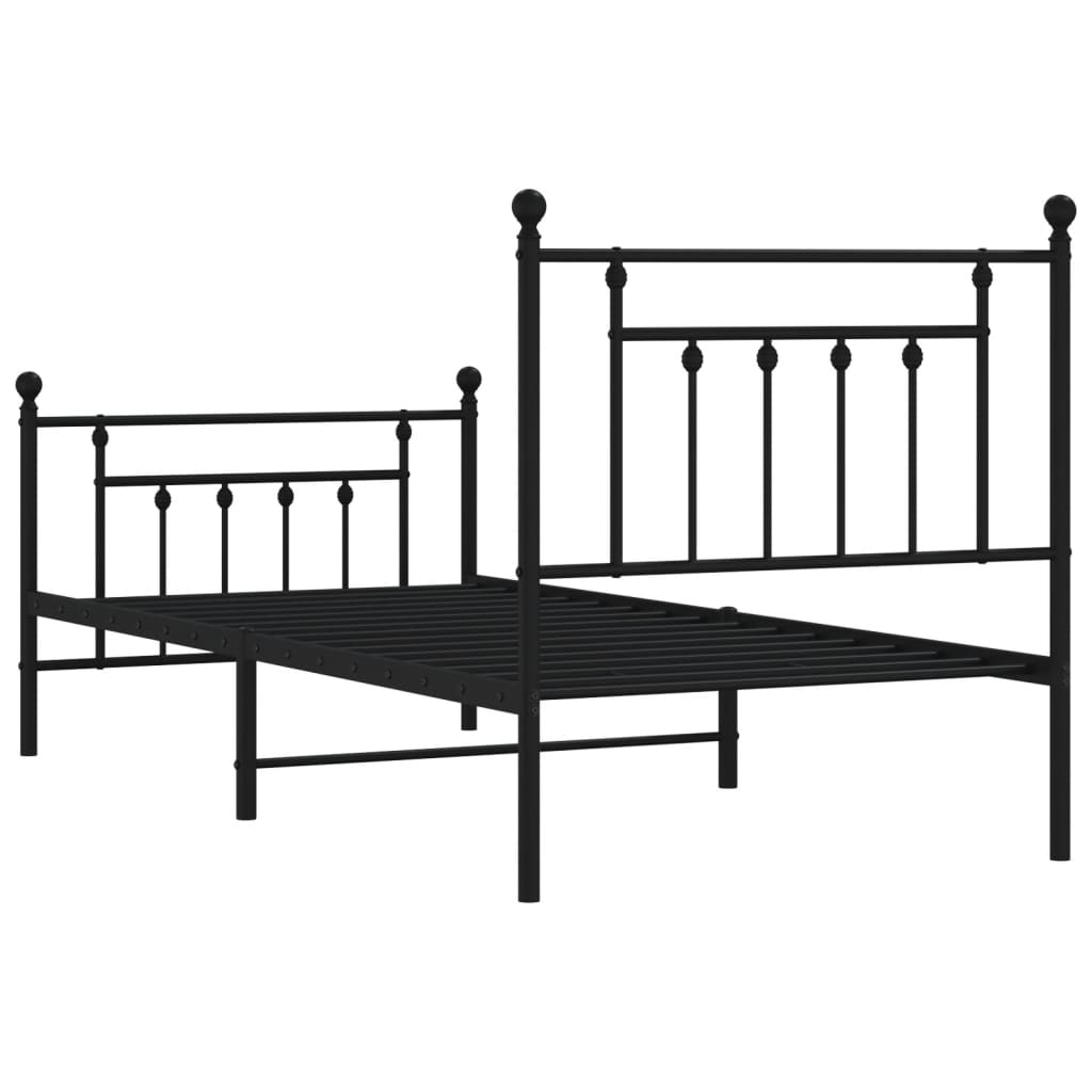 Cadru pat metalic cu tăblii de cap/picioare, negru, 90x190 cm GartenMobel Dekor