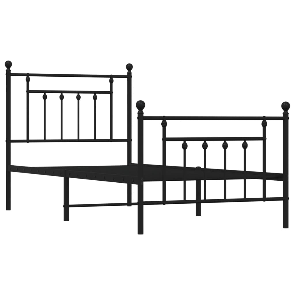 Cadru pat metalic cu tăblii de cap/picioare, negru, 90x190 cm GartenMobel Dekor