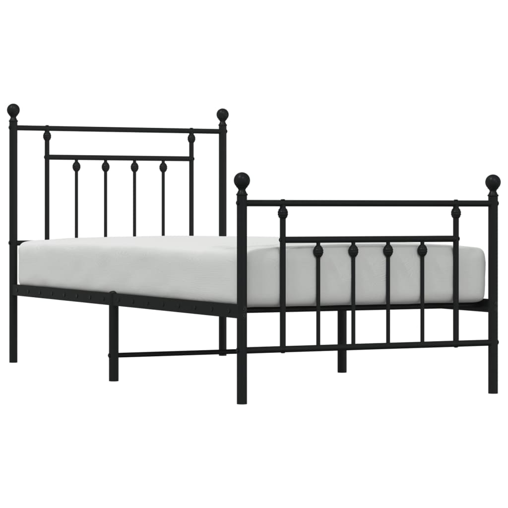 Cadru pat metalic cu tăblii de cap/picioare, negru, 90x190 cm GartenMobel Dekor