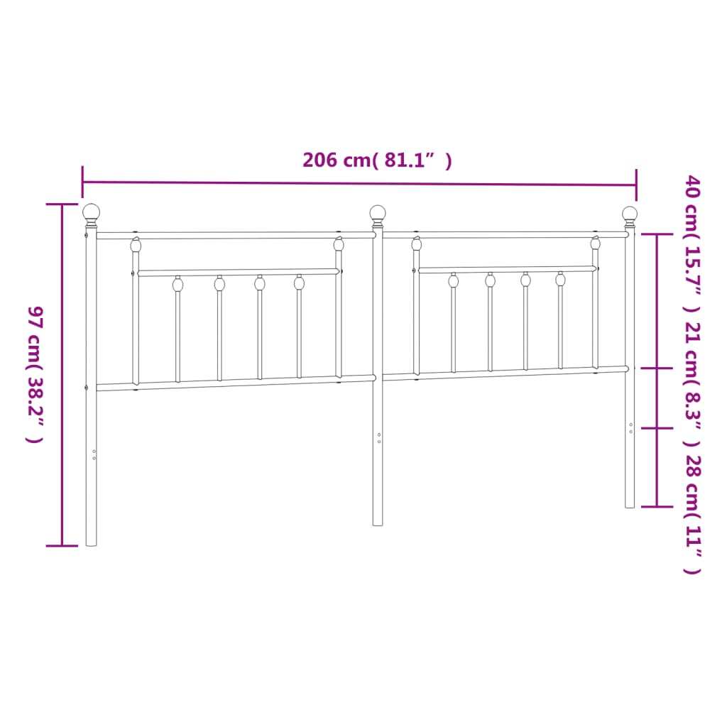 Tăblie de pat metalică, negru, 200 cm GartenMobel Dekor