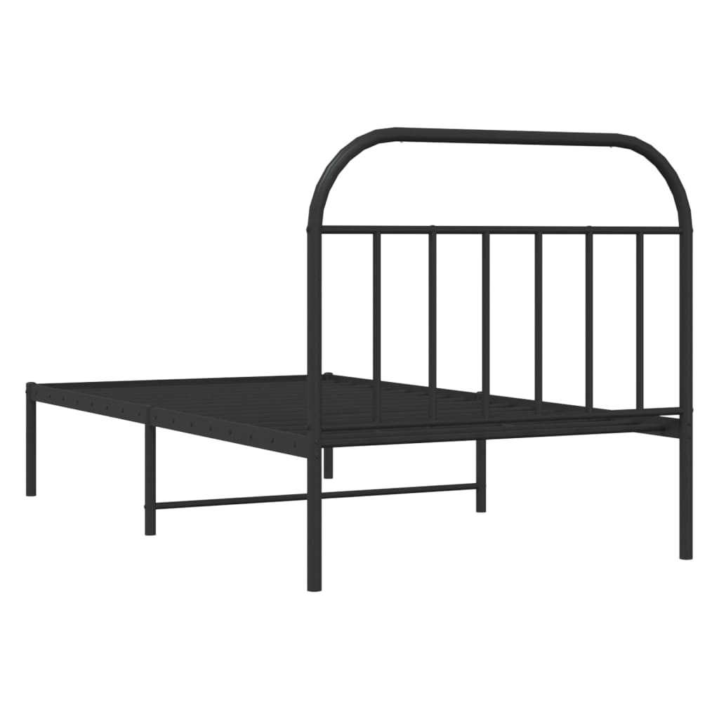 Cadru de pat din metal cu tăblie, negru, 107x203 cm GartenMobel Dekor