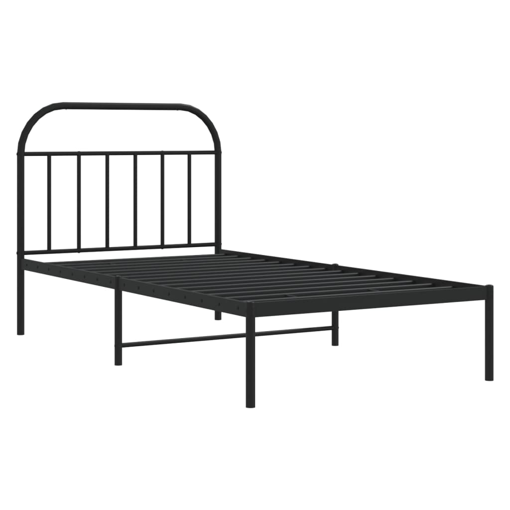 Cadru de pat din metal cu tăblie, negru, 107x203 cm GartenMobel Dekor