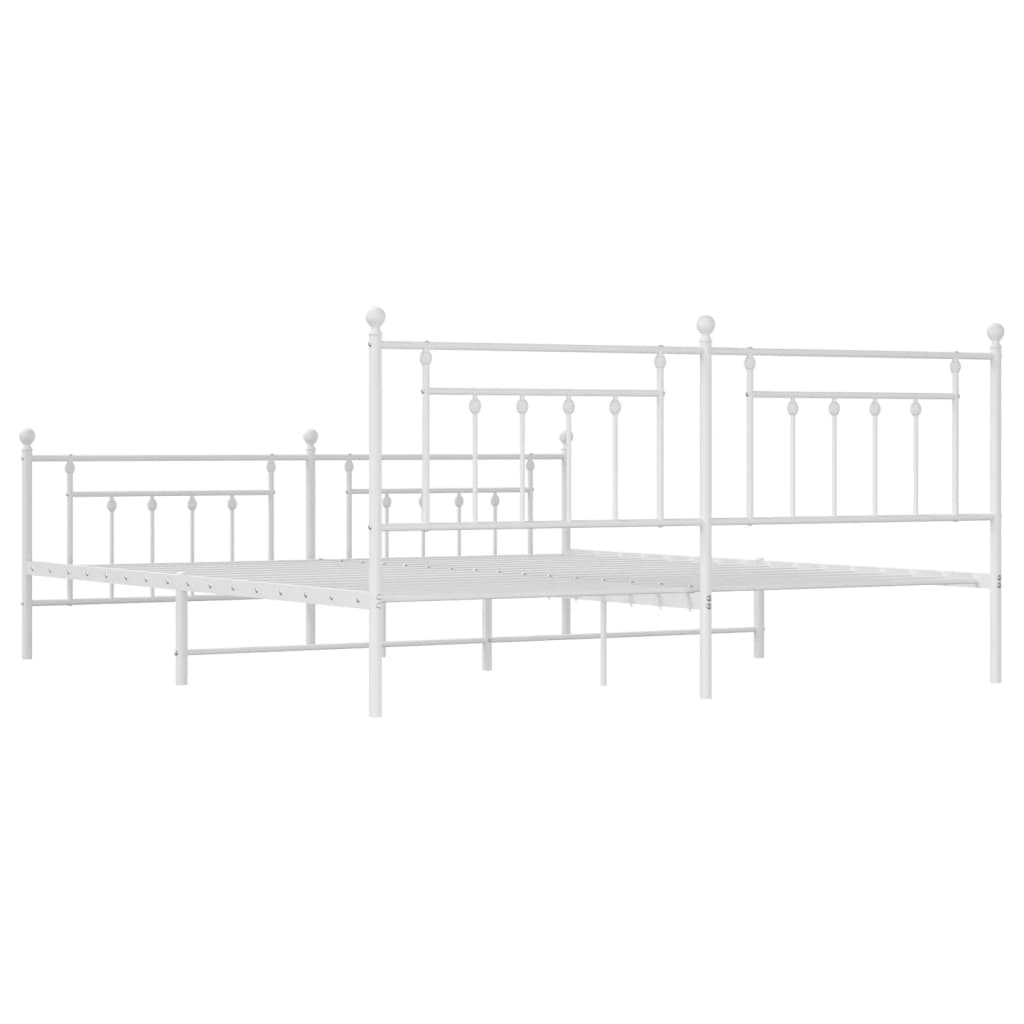 Cadru de pat metalic cu tăblie, alb, 200x200 cm GartenMobel Dekor