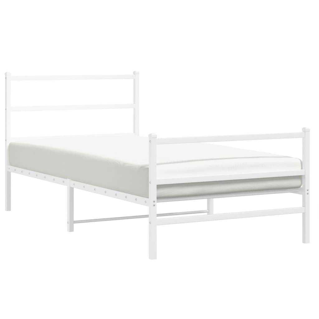 Cadru de pat metalic cu tăblie de cap/picioare  alb, 100x190 cm GartenMobel Dekor