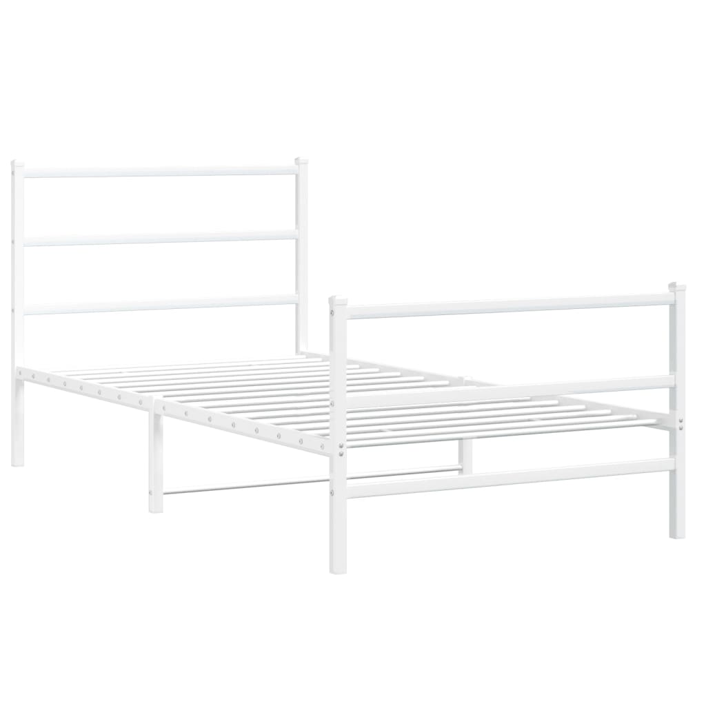 Cadru de pat metalic cu tăblie de cap/picioare  alb, 100x190 cm GartenMobel Dekor