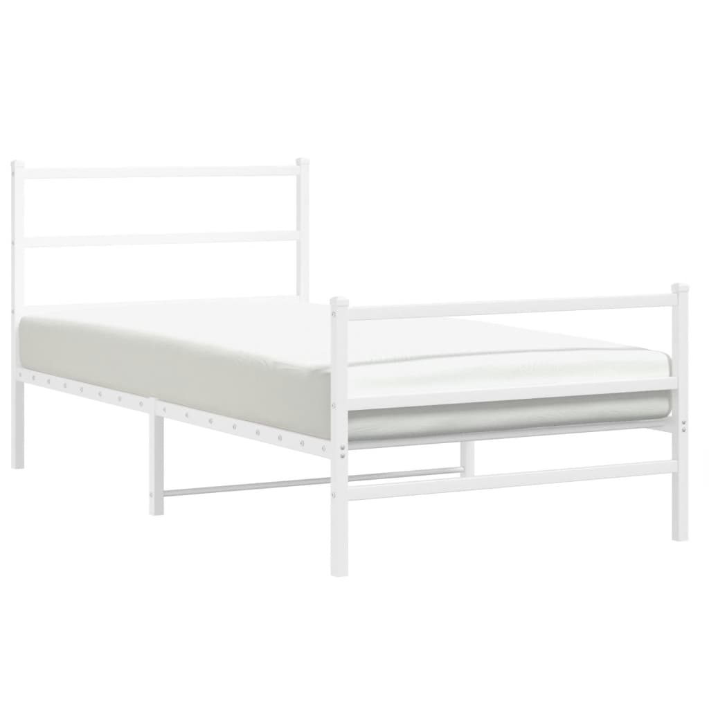 Cadru de pat metalic cu tăblie de cap/picioare  alb, 100x200 cm GartenMobel Dekor