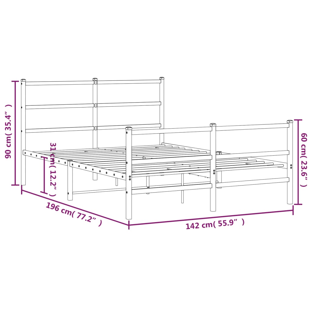 Cadru pat metalic cu tăblie de cap/picioare , alb, 135x190 cm GartenMobel Dekor