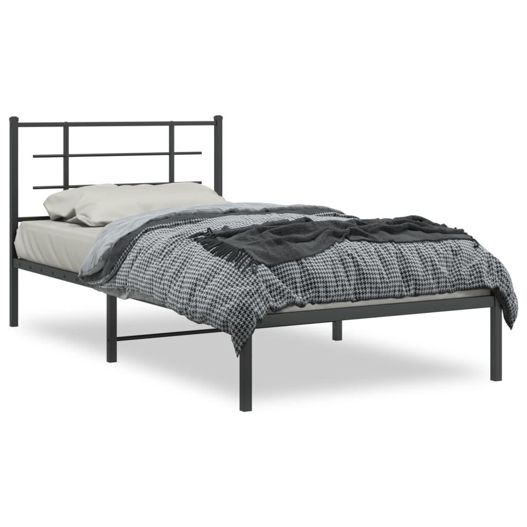 Cadru de pat din metal cu tăblie, negru, 107x203 cm GartenMobel Dekor