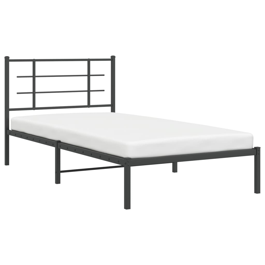 Cadru de pat din metal cu tăblie, negru, 107x203 cm GartenMobel Dekor