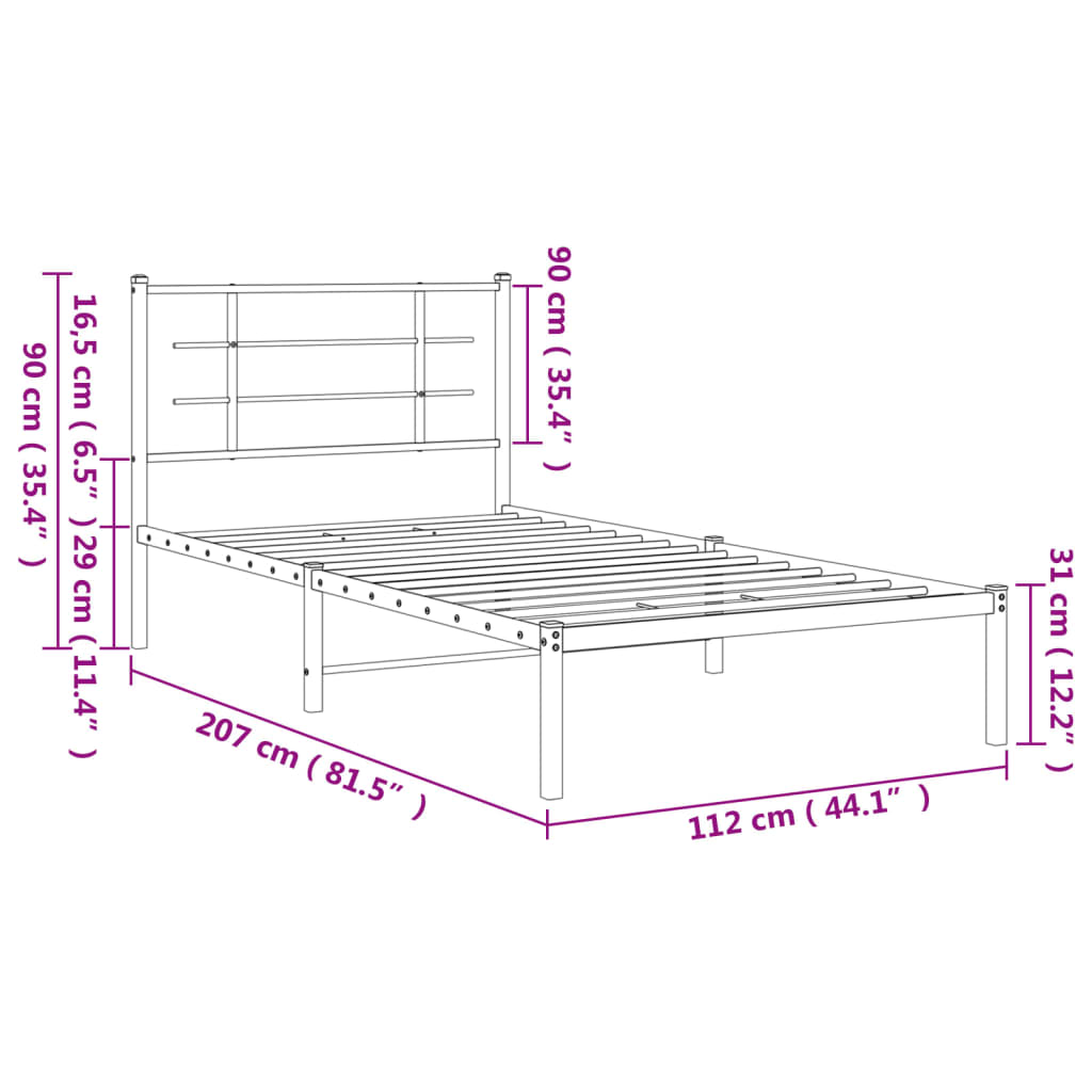 Cadru de pat din metal cu tăblie, negru, 107x203 cm GartenMobel Dekor