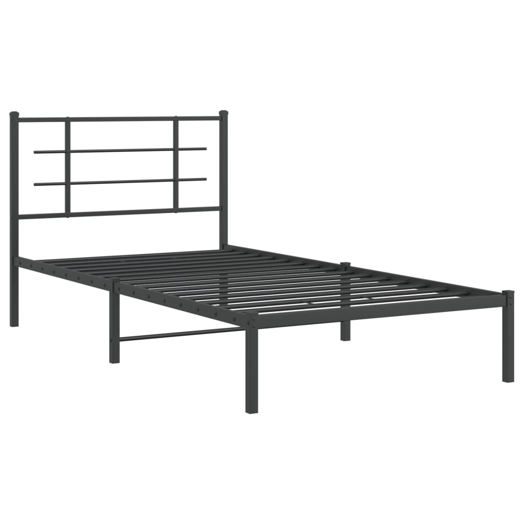 Cadru de pat din metal cu tăblie, negru, 107x203 cm GartenMobel Dekor
