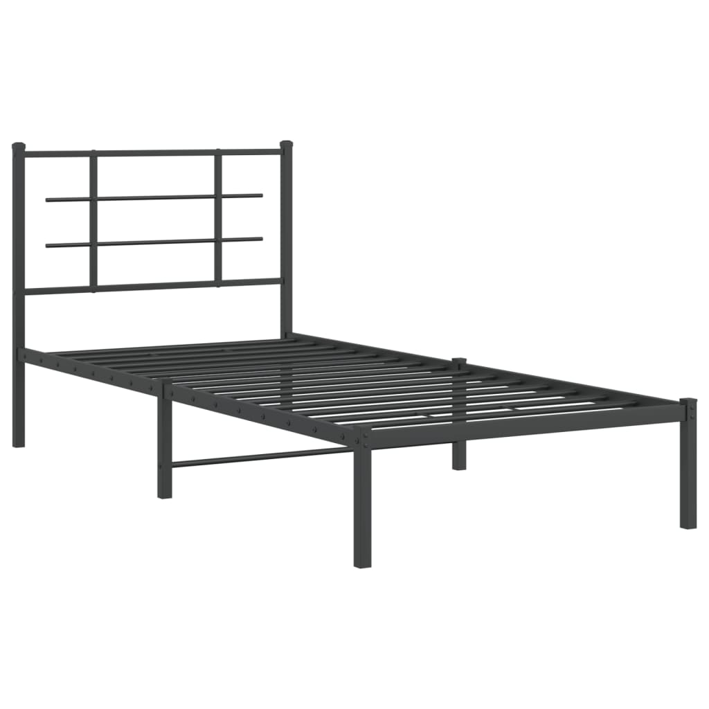 Cadru de pat metalic cu tăblie, negru, 90x190 cm GartenMobel Dekor