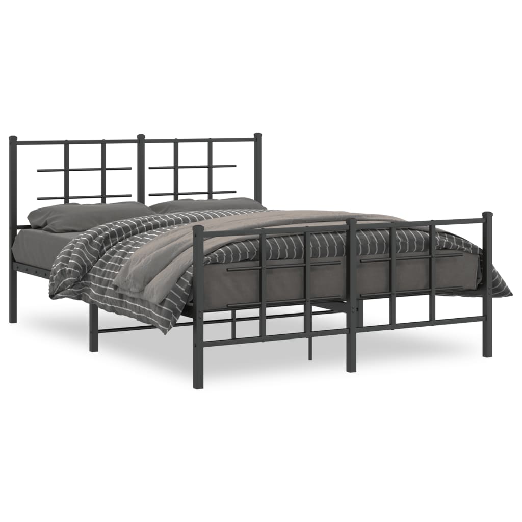 Cadru pat metalic cu tăblie de cap/picioare, negru, 135x190 cm GartenMobel Dekor