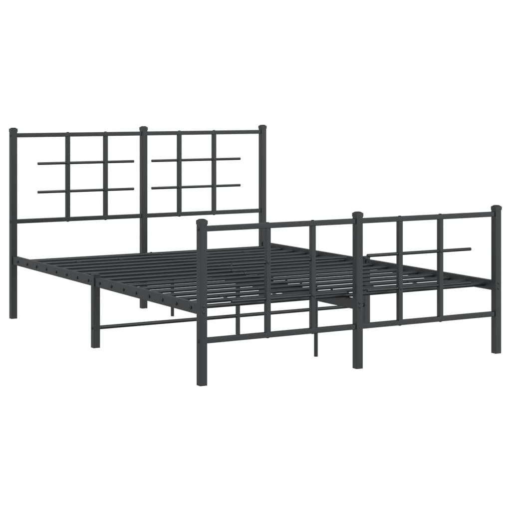 Cadru pat metalic cu tăblie de cap/picioare, negru, 135x190 cm GartenMobel Dekor
