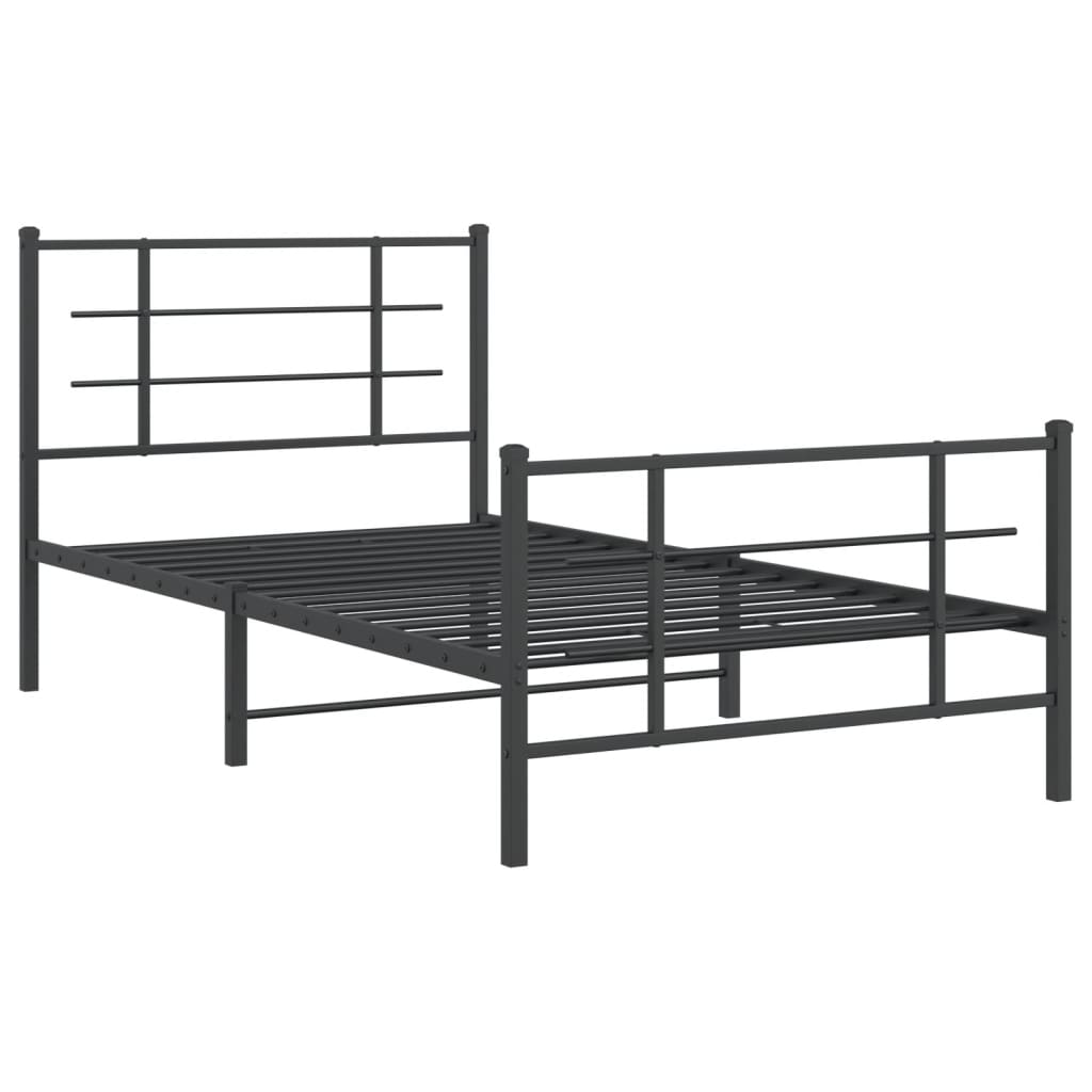 Cadru pat metalic cu tăblii de cap/picioare, negru, 100x190 cm GartenMobel Dekor
