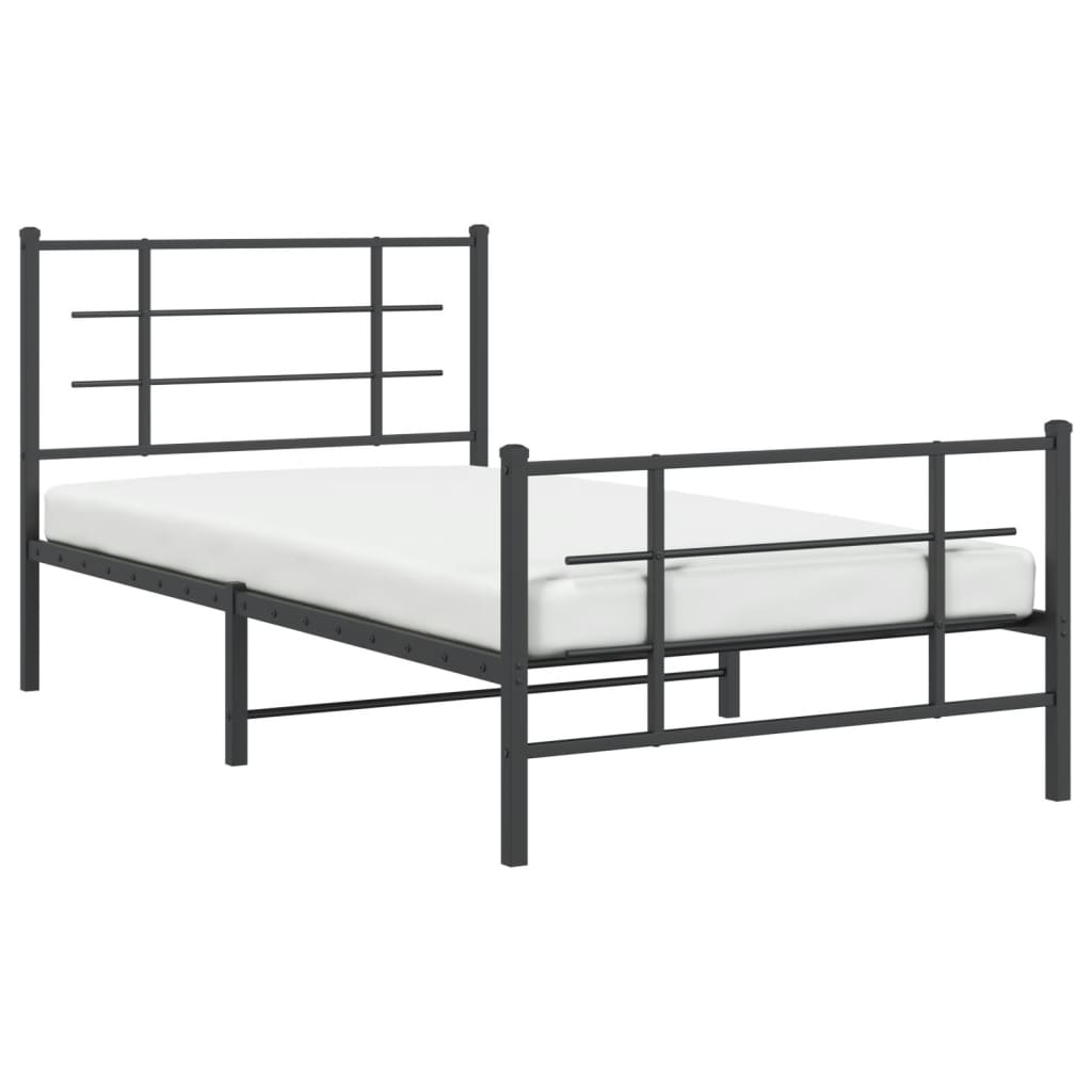 Cadru pat metalic cu tăblii de cap/picioare, negru, 100x190 cm GartenMobel Dekor