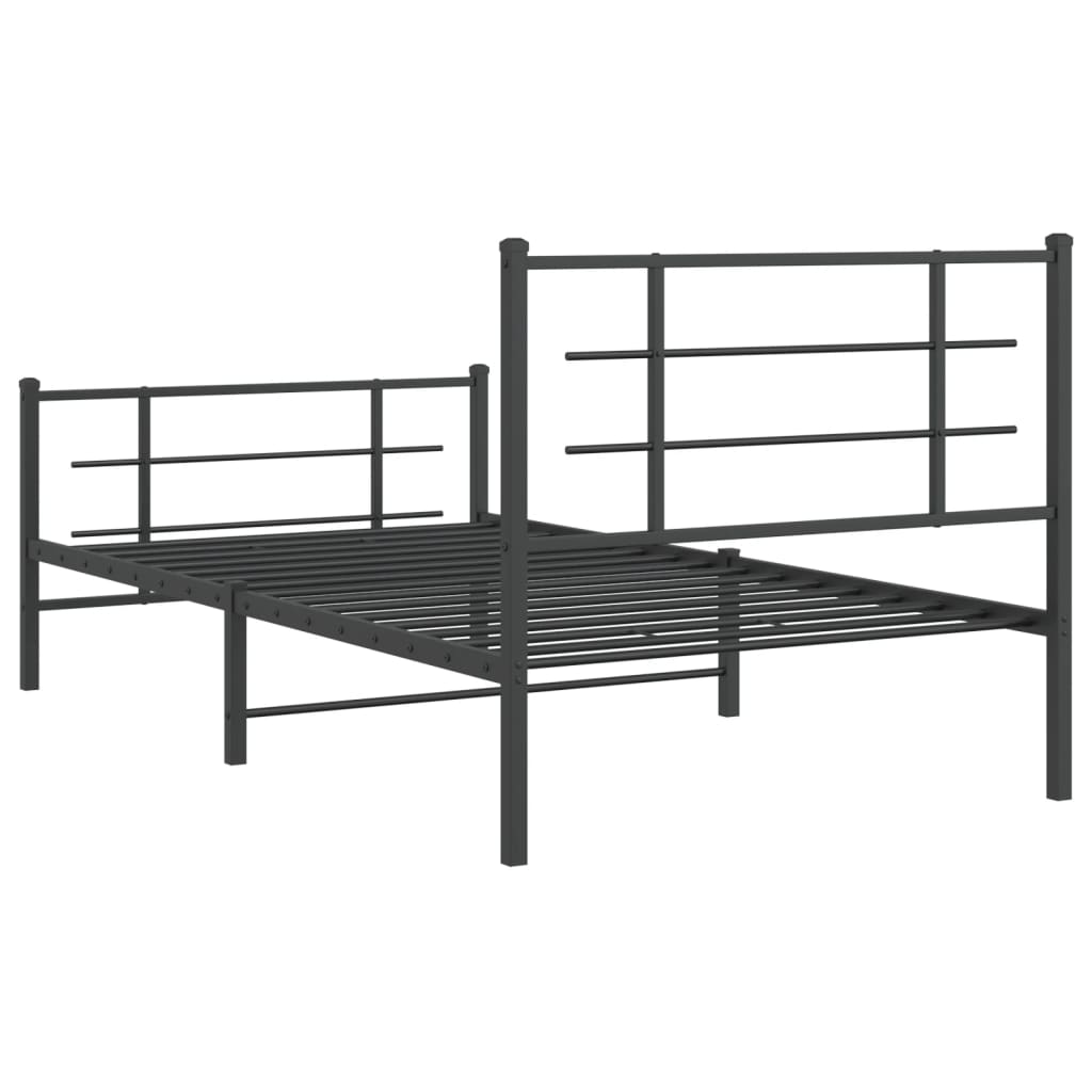 Cadru pat metalic cu tăblii de cap/picioare, negru, 100x190 cm GartenMobel Dekor