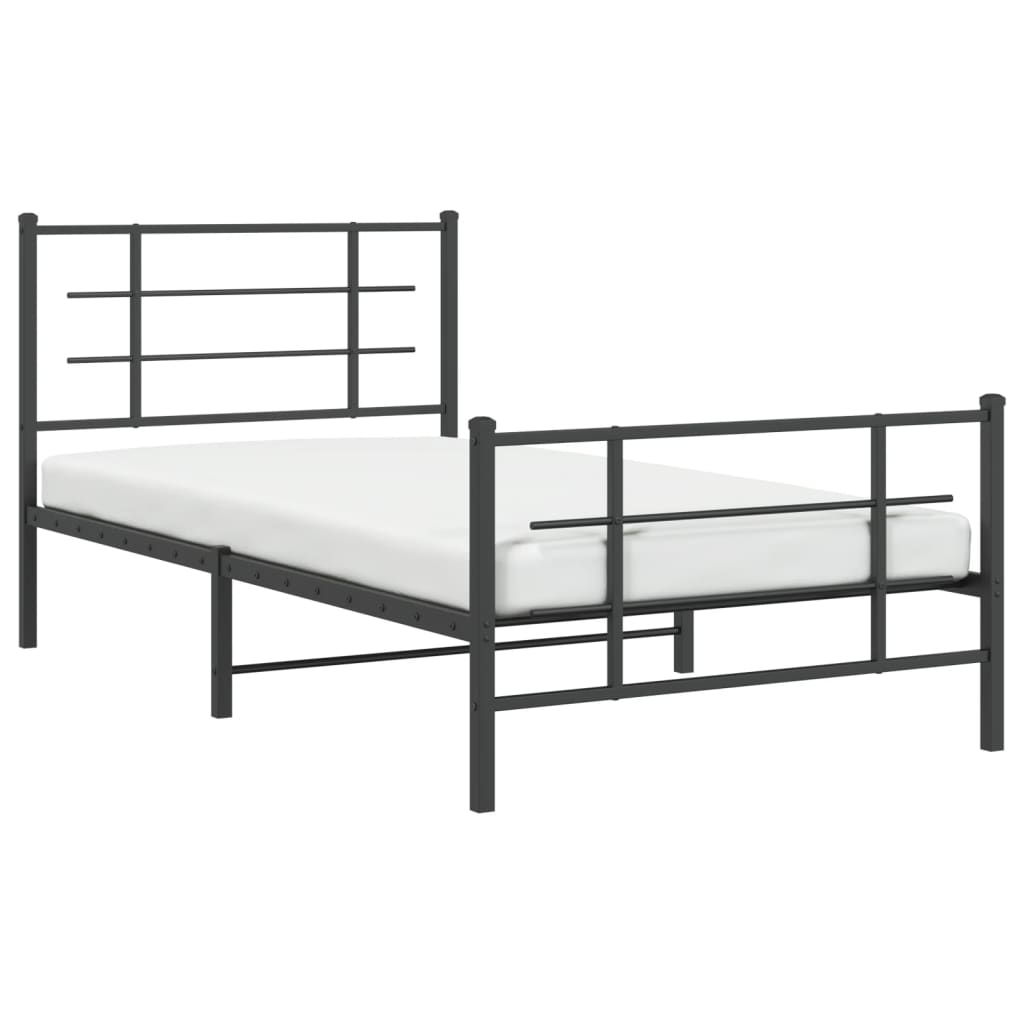 Cadru pat metalic cu tăblii de cap/picioare, negru, 100x200 cm GartenMobel Dekor