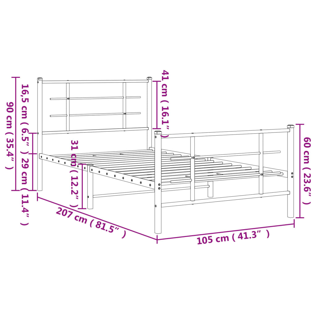 Cadru pat metalic cu tăblii de cap/picioare, negru, 100x200 cm GartenMobel Dekor
